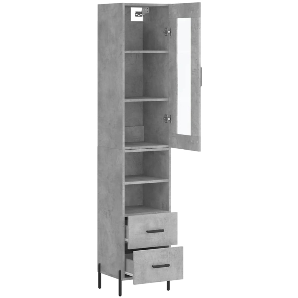 vidaXL Single Glass Door 2 Shelf 2 Drawer Concrete Grey Highboard Image 4