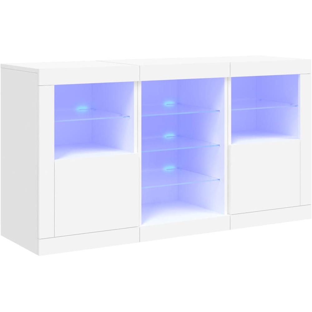 vidaXL 2 Door 8 Shelf White LED Sideboard 3 Piece Image 2