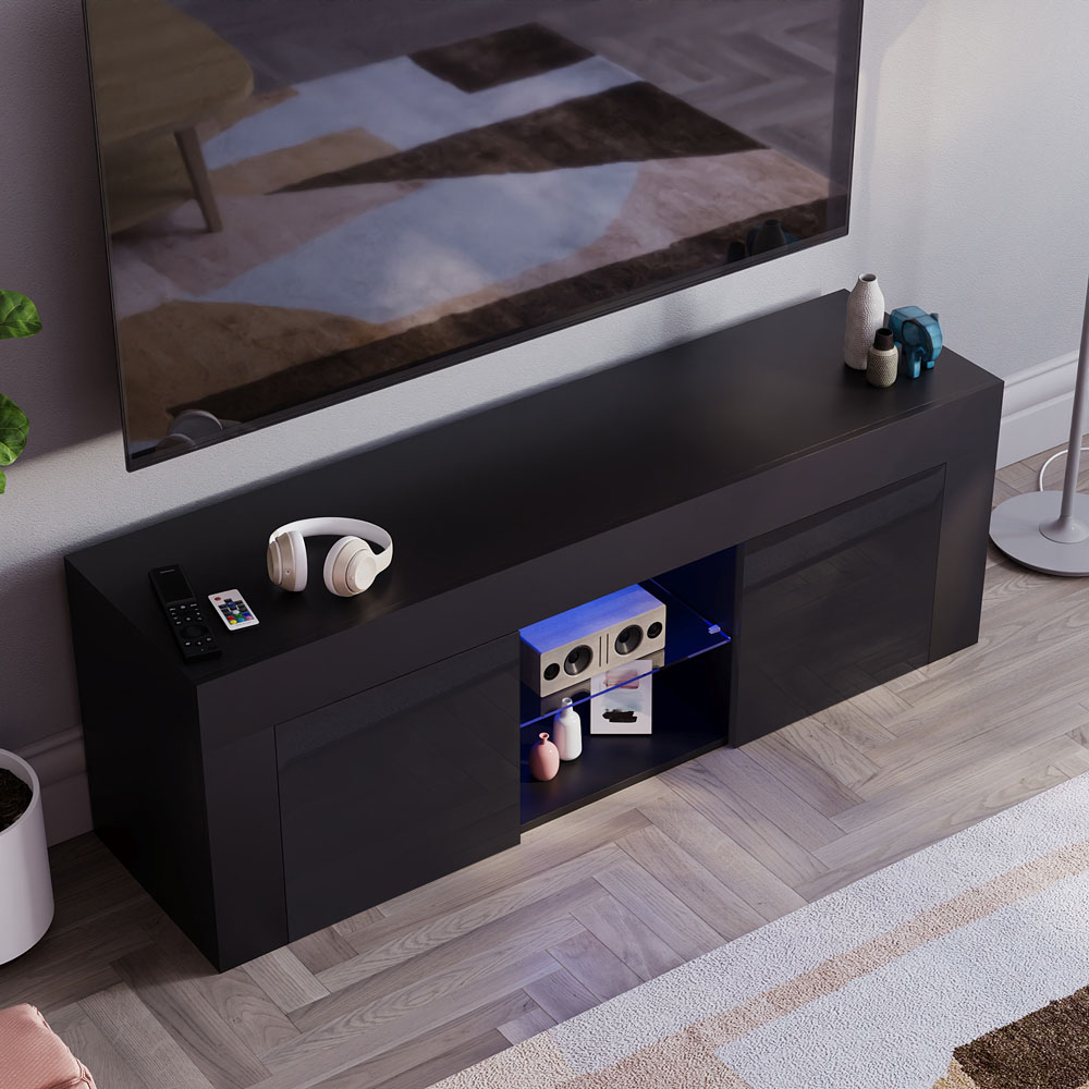 Vida Designs Eclipse 2 Door 2 Shelf Black TV Unit with LED Image 6
