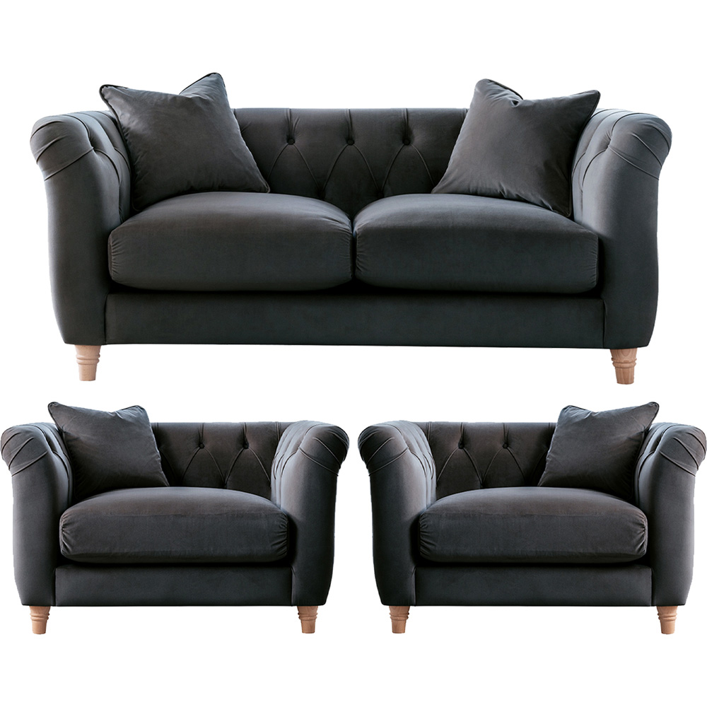 Elsie Chesterfield 4 Seater Midnight Blue Plush Velvet Sofa Suite Image 2