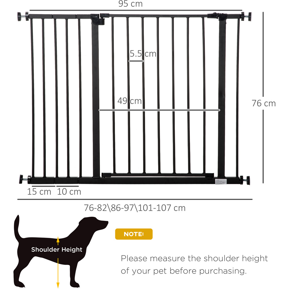 PawHut Black 76cm Pressure Fit Metal Pet Safety Gate Image 7