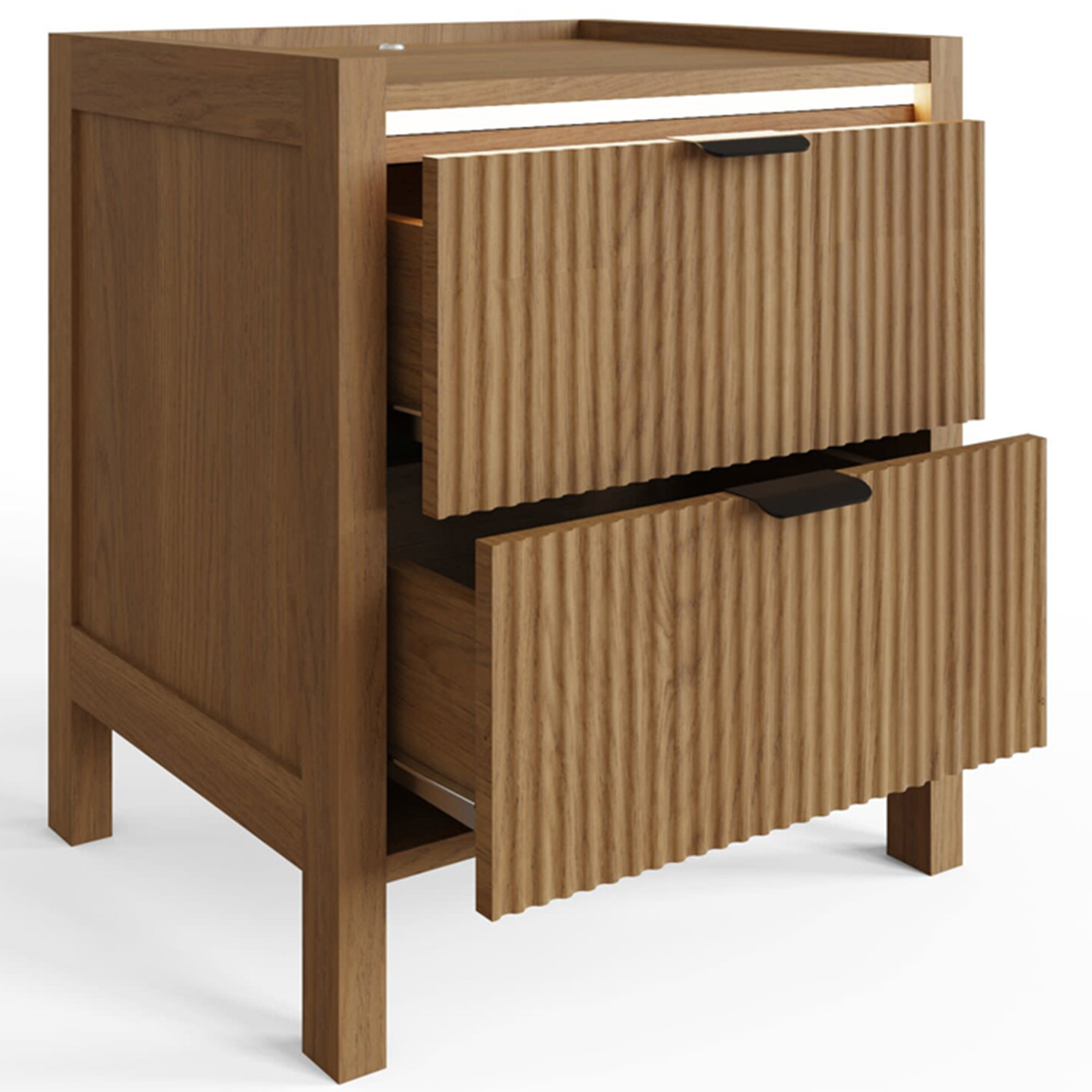 GFW Zion 2 Drawer Oak Ribbed Bedside Table with Ambient LED Image 5