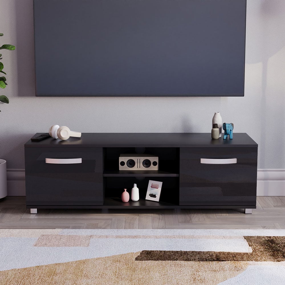 Vida Designs Cosmo 2 Door 2 Shelf Black Small TV Unit Image 5