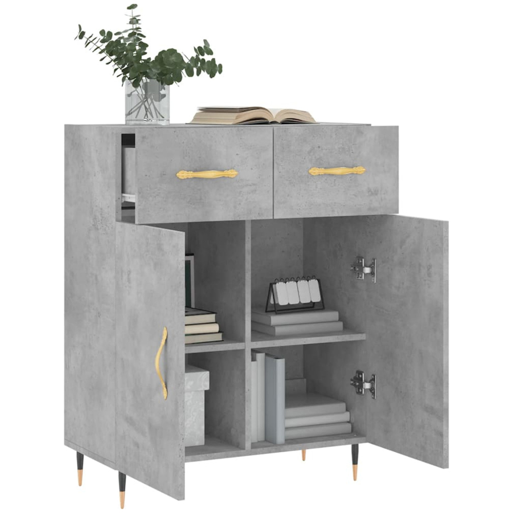 vidaXL 2 Door 2 Drawer Concrete Grey Wooden Sideboard Image 4