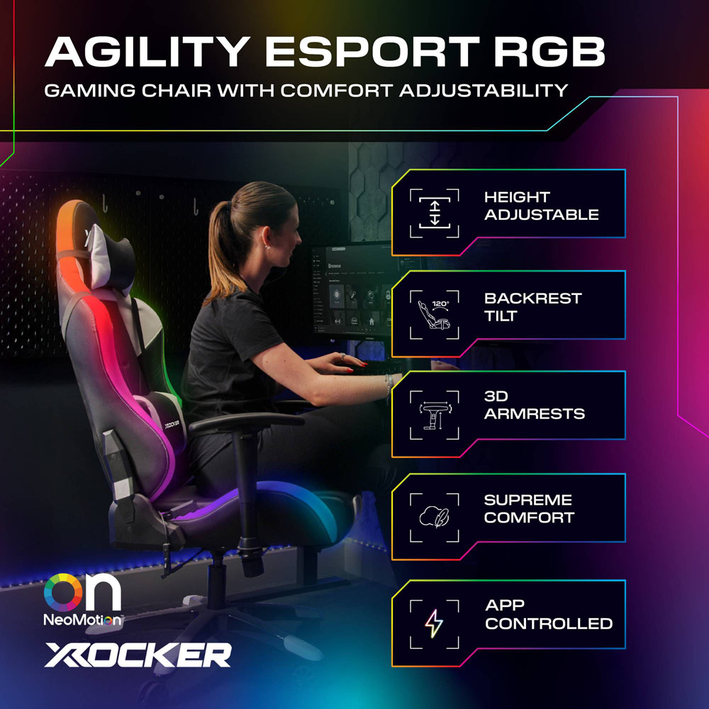 X Rocker Agility White and Black Adjustable Esport Gaming Chair Image 8