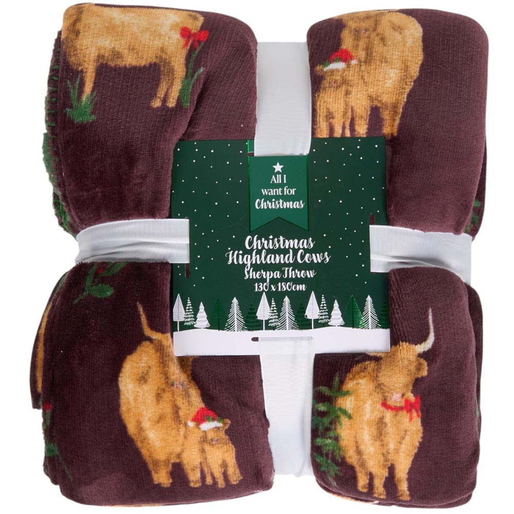 Christmas Highland Cows Throw - Burgundy and Green Image 1