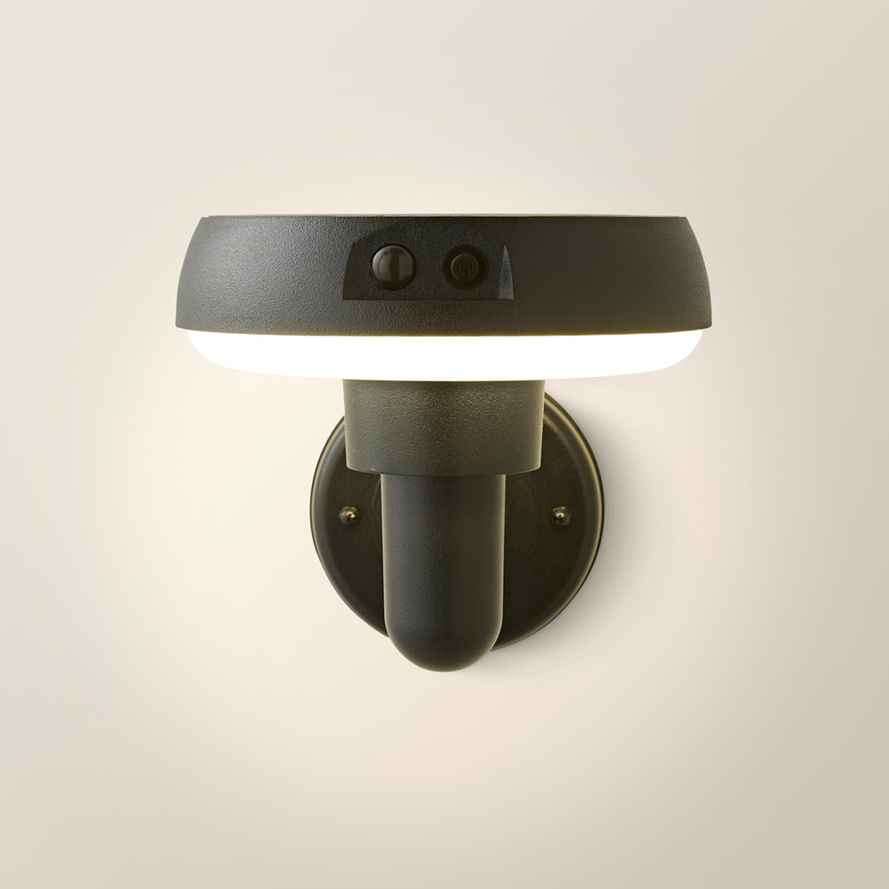 ValueLights Matte Black Solar LED Outdoor Halo Wall Light with PIR Motion Sensor Image 4