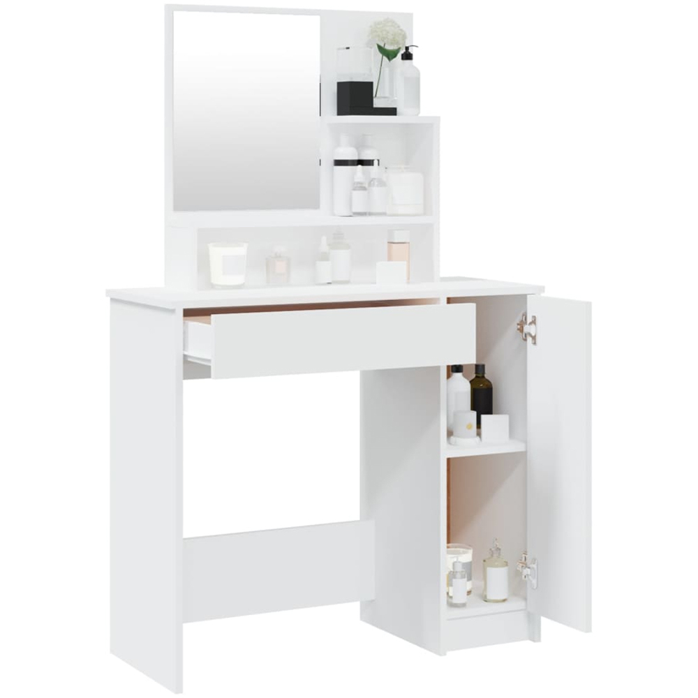 vidaXL Single Door Single Wide Drawer White Dressing Table with Mirror Image 5