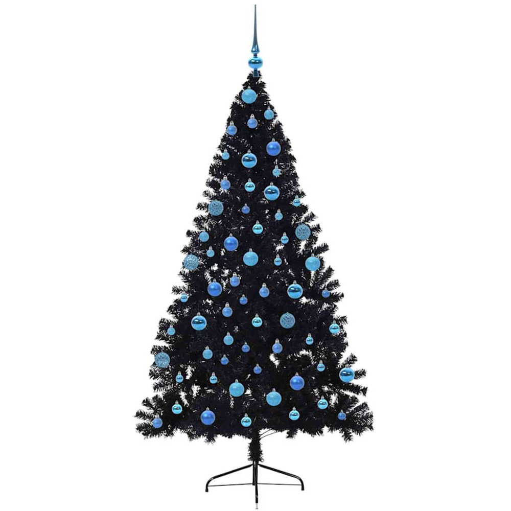 vidaXL Pre-Lit Blue Bauble Black Artificial Christmas Tree 6ft Image 2