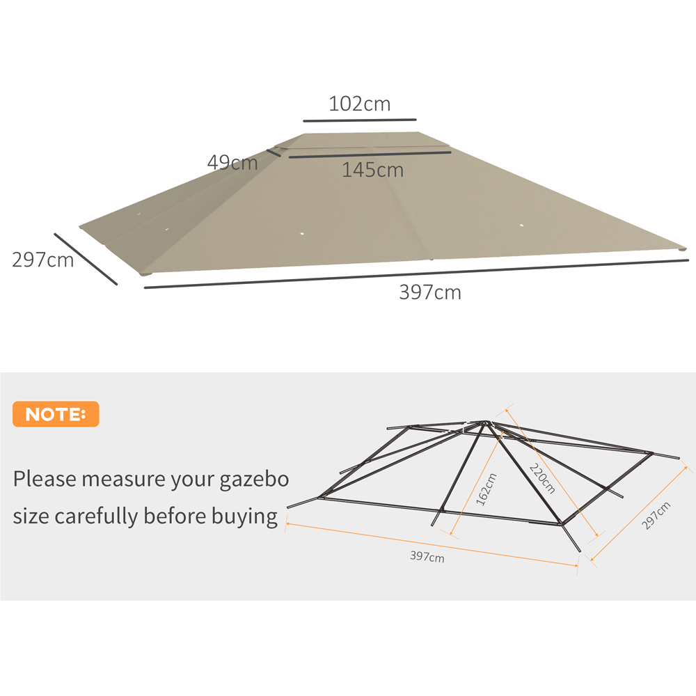Outsunny 3 x 4m Khaki Polyester Gazebo Canopy Replacement Cover Image 7