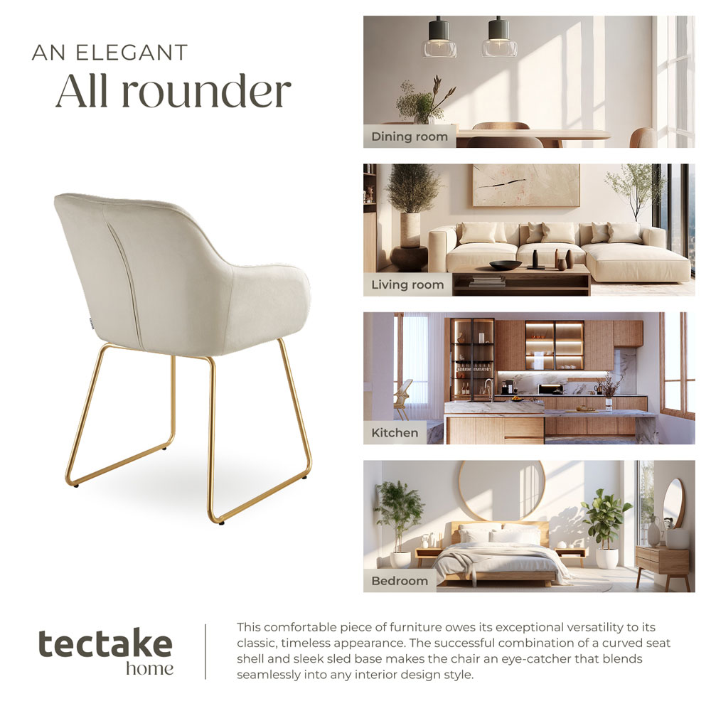tectake Jeane Cream and Gold Velvet Look Dining Chair Image 7
