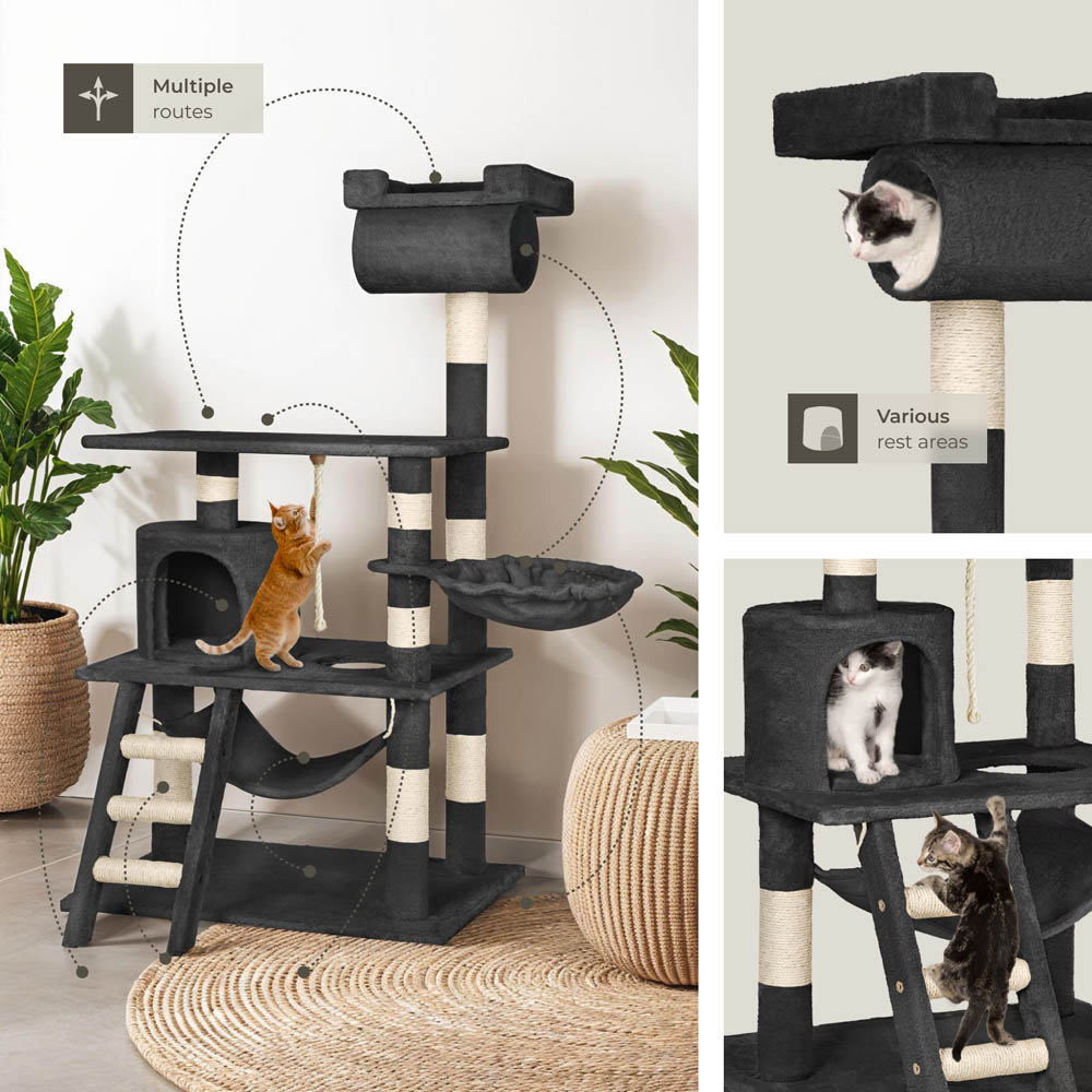 tectake Stokeley Black Cat Tree with Scratching Posts 141cm Image 7