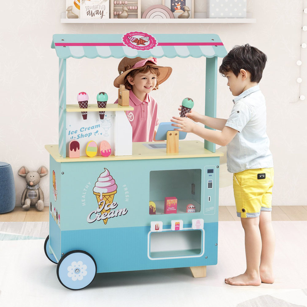 Costway Green Kids Ice Cream Cart Truck Pretend Play Set Image 4