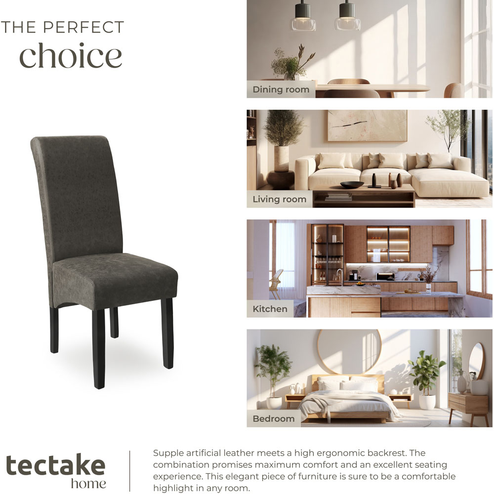 tectake Set of 2 Grey Marble Leather High Backrest Dining Chair Image 7