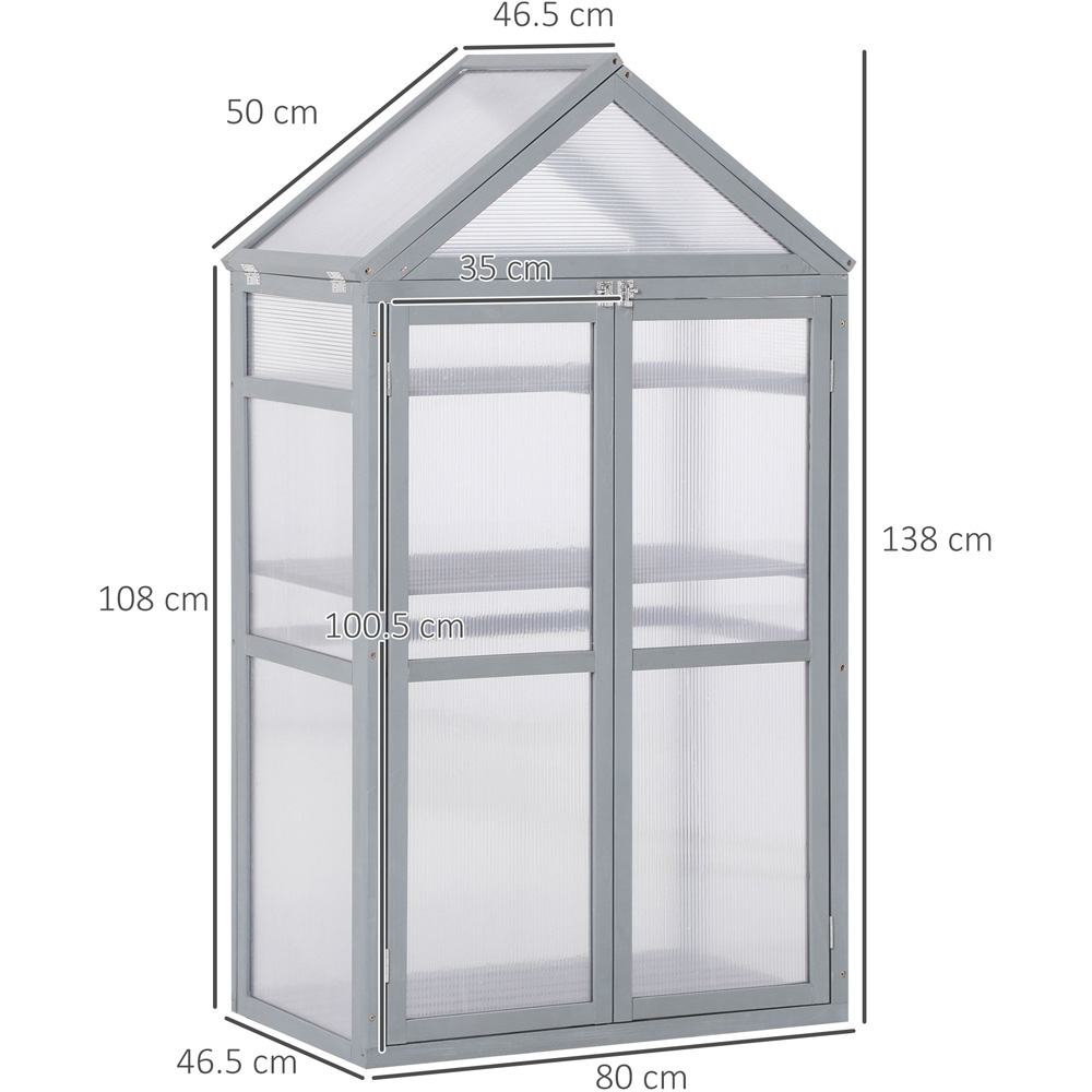 Outsunny 3 Shelf Grey Wooden Polycarbonate 2.6 x 1.5ft Cold Frame Greenhouse Image 8