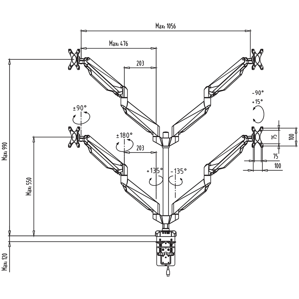 tectake 4 Screen Swivel Adjustable Monitor Arm Image 9