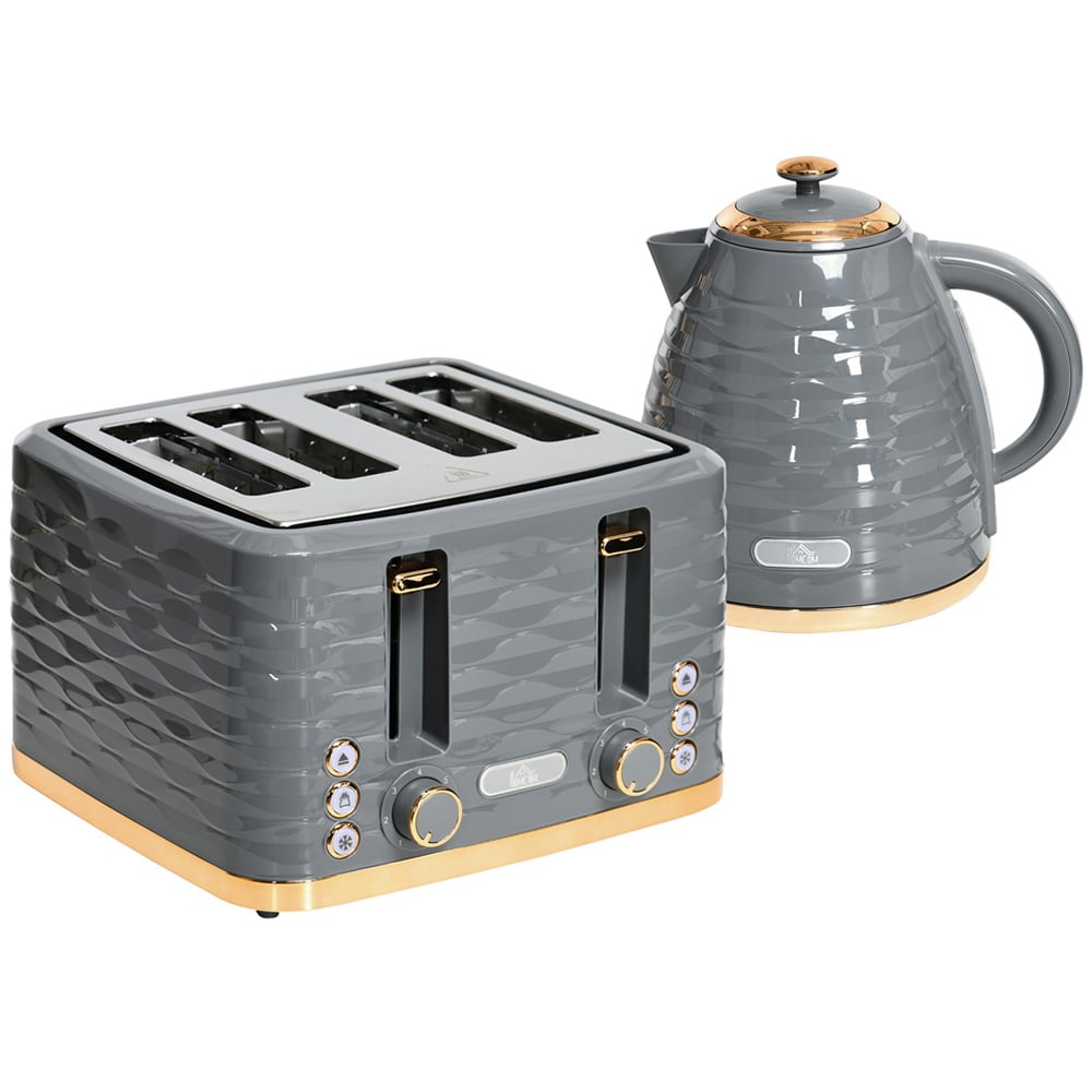 HOMCOM 800162V70GY Grey 1.7L Kettle and 4 Slice Toaster Set Image 1