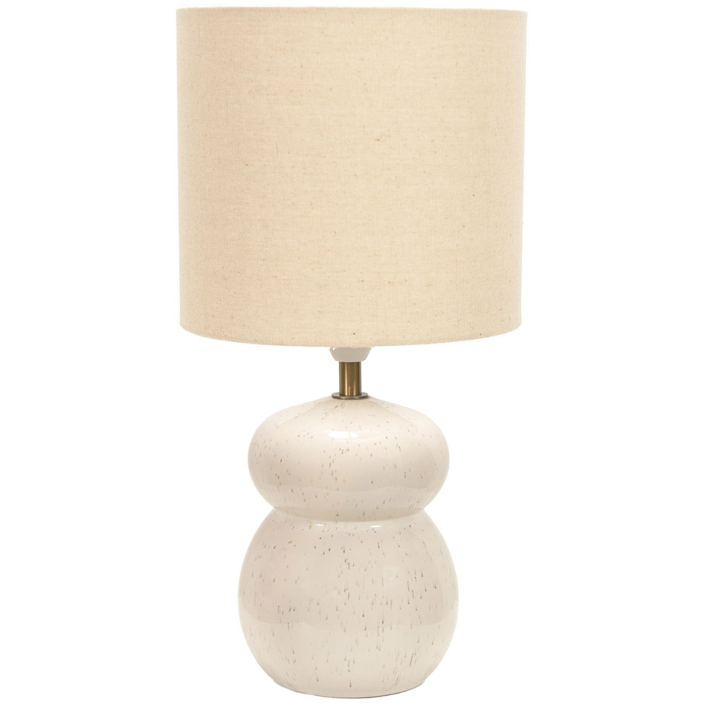 ValueLights Kendal Natural Linen Drum Shade Beige Glazed Ceramic LED Table Lamp Image 1