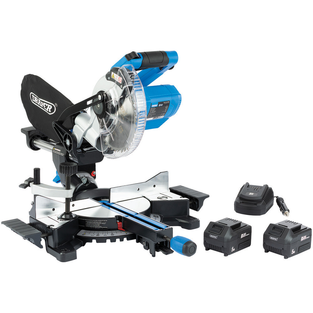 Draper D20 20V 2 x 5Ah Lithium-Ion Compound Mitre Saw Kit with 12V Charger 185mm Image 1