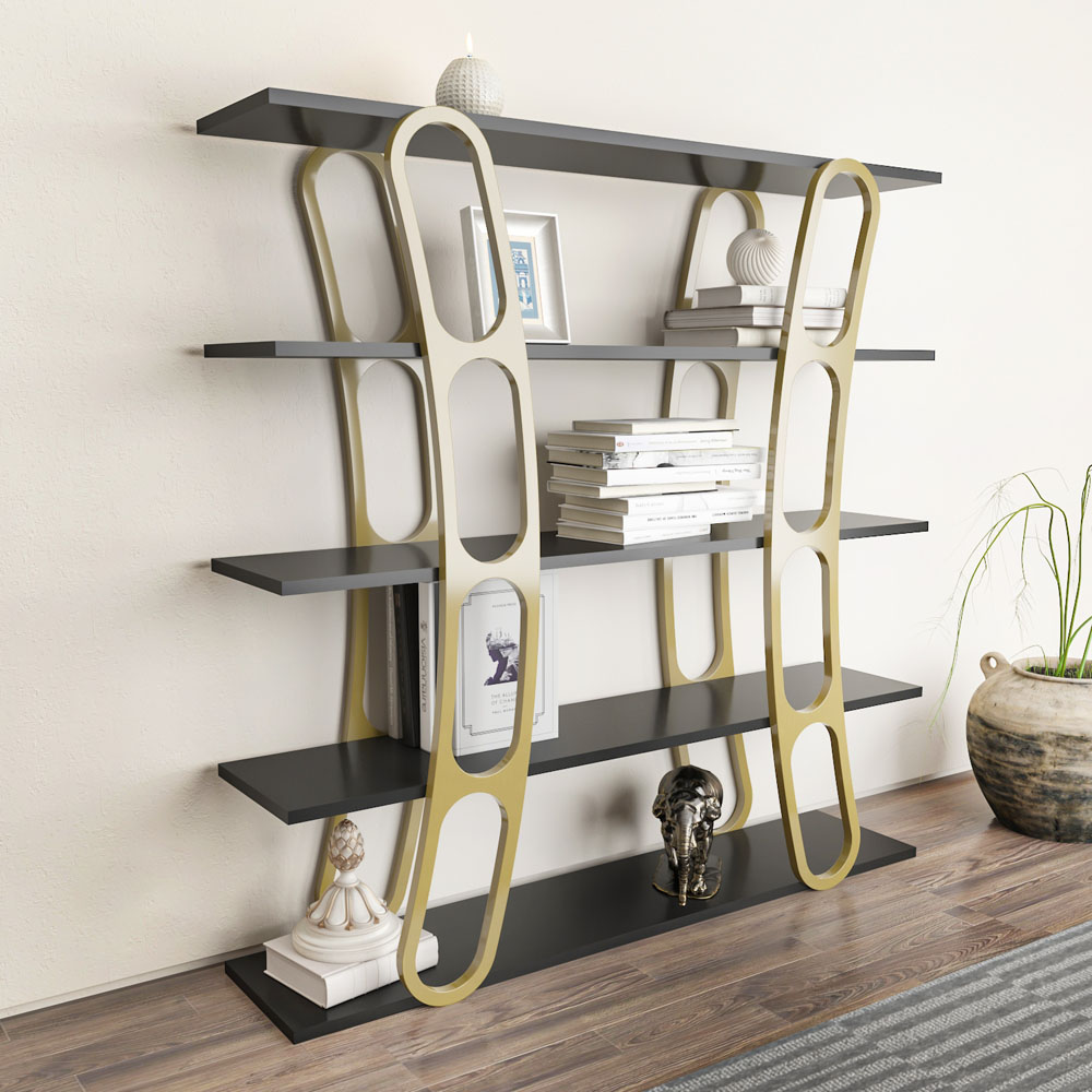 Decorotika Adar 5 Shelf Black and Gold Bookcase Image 5