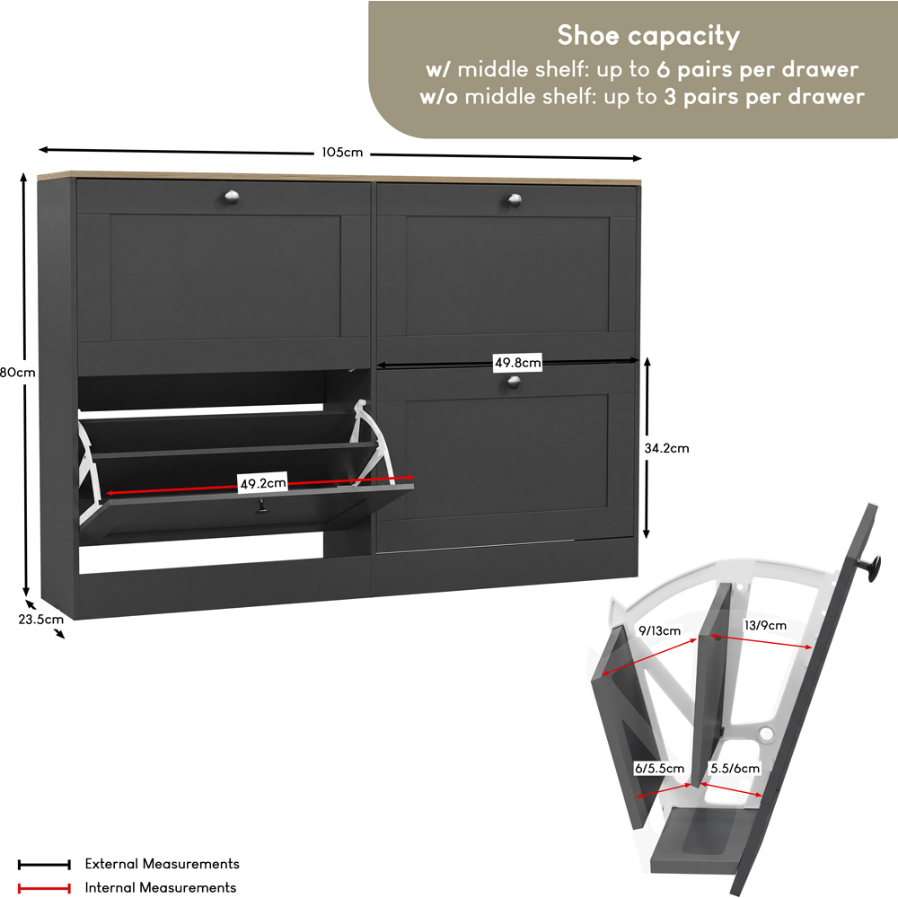 Vida Designs Altino 4 Flip Down Drawer Charcoal Grey and Oak Shoe Cabinet Image 9