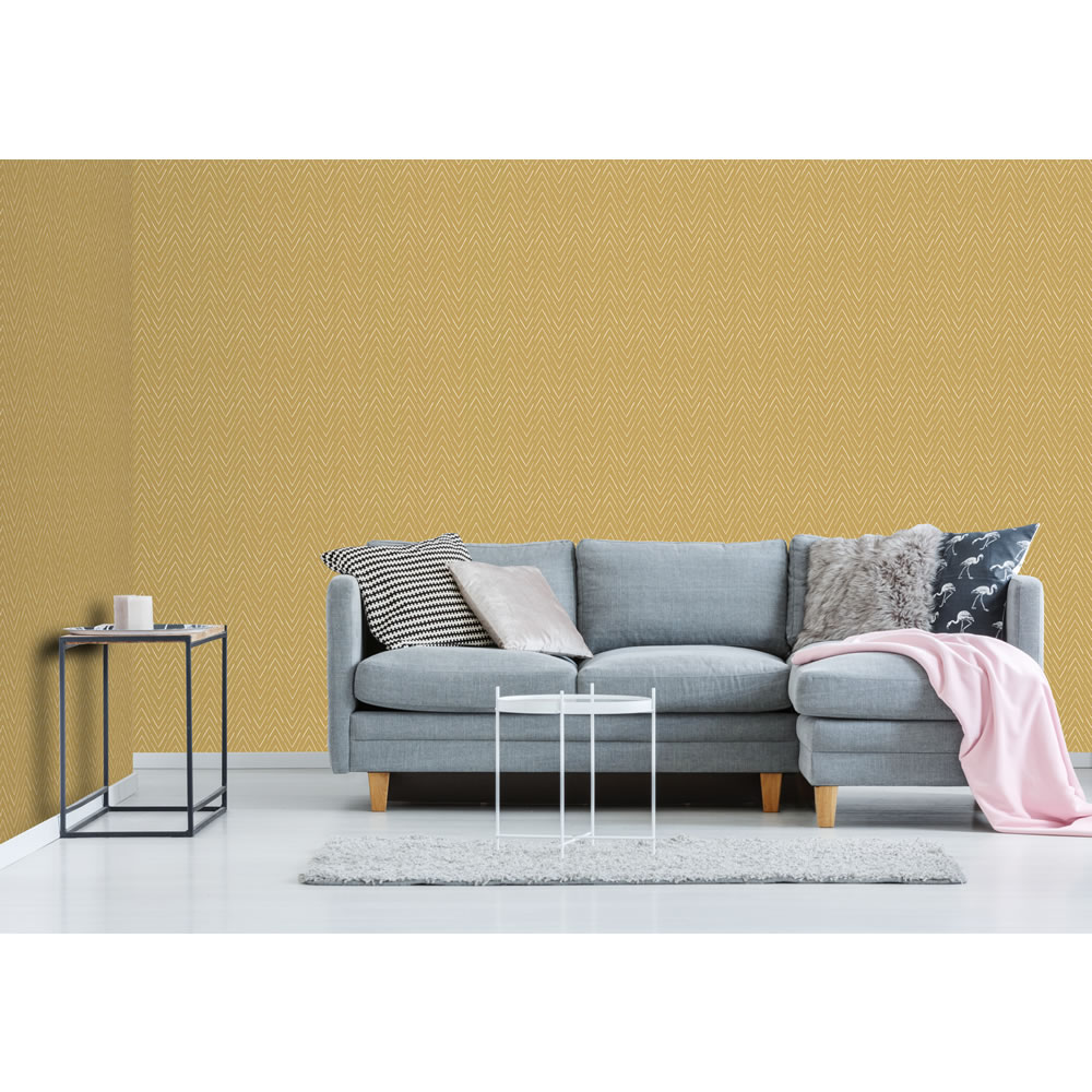 Wilko Wallpaper Zig Zag Stripe Yellow Wilko