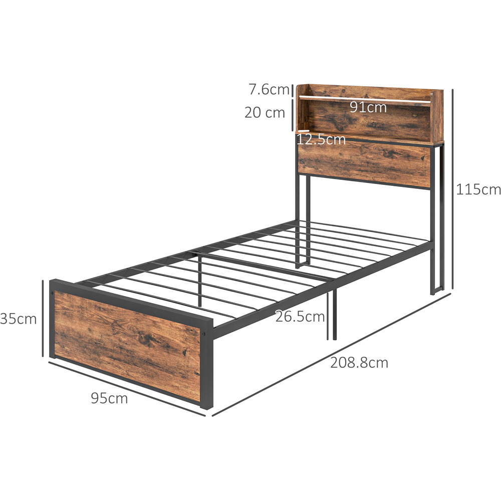 Portland Single Rustic Brown Steel Bed Frame Image 8