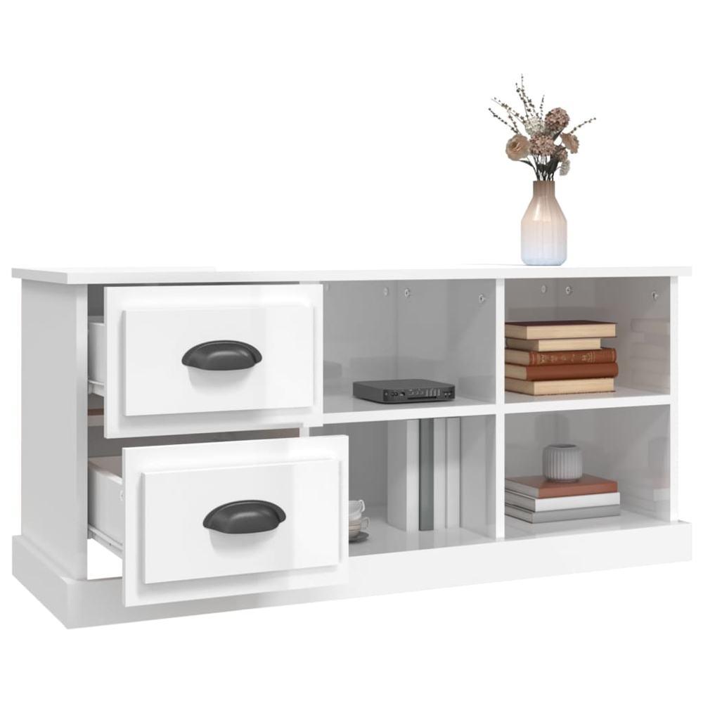 vidaXL 2 Drawer 4 Shelf High Gloss White TV Cabinet Image 3