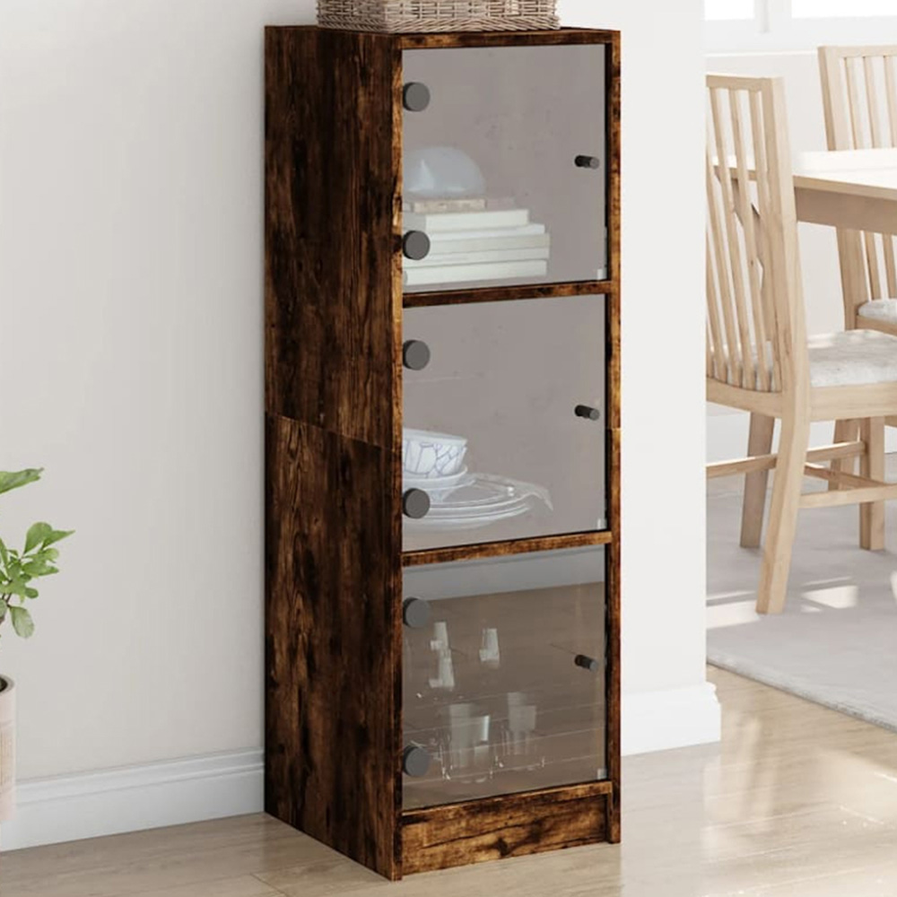 vidaXL 3 Glass Door Smoked Oak Highboard Image 1