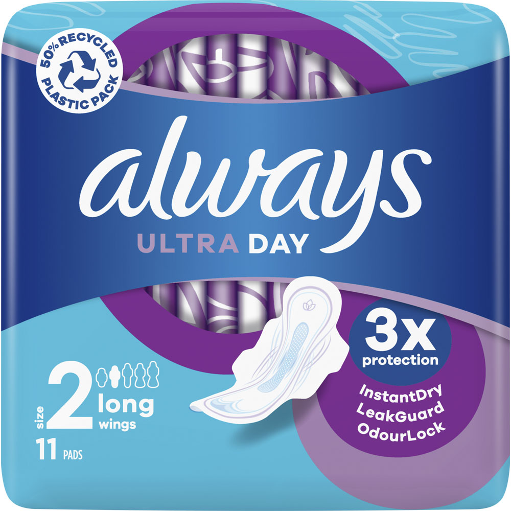 Always Ultra Day Sanitary Towels with Wings Size 2 Long 11 Pack Image 1