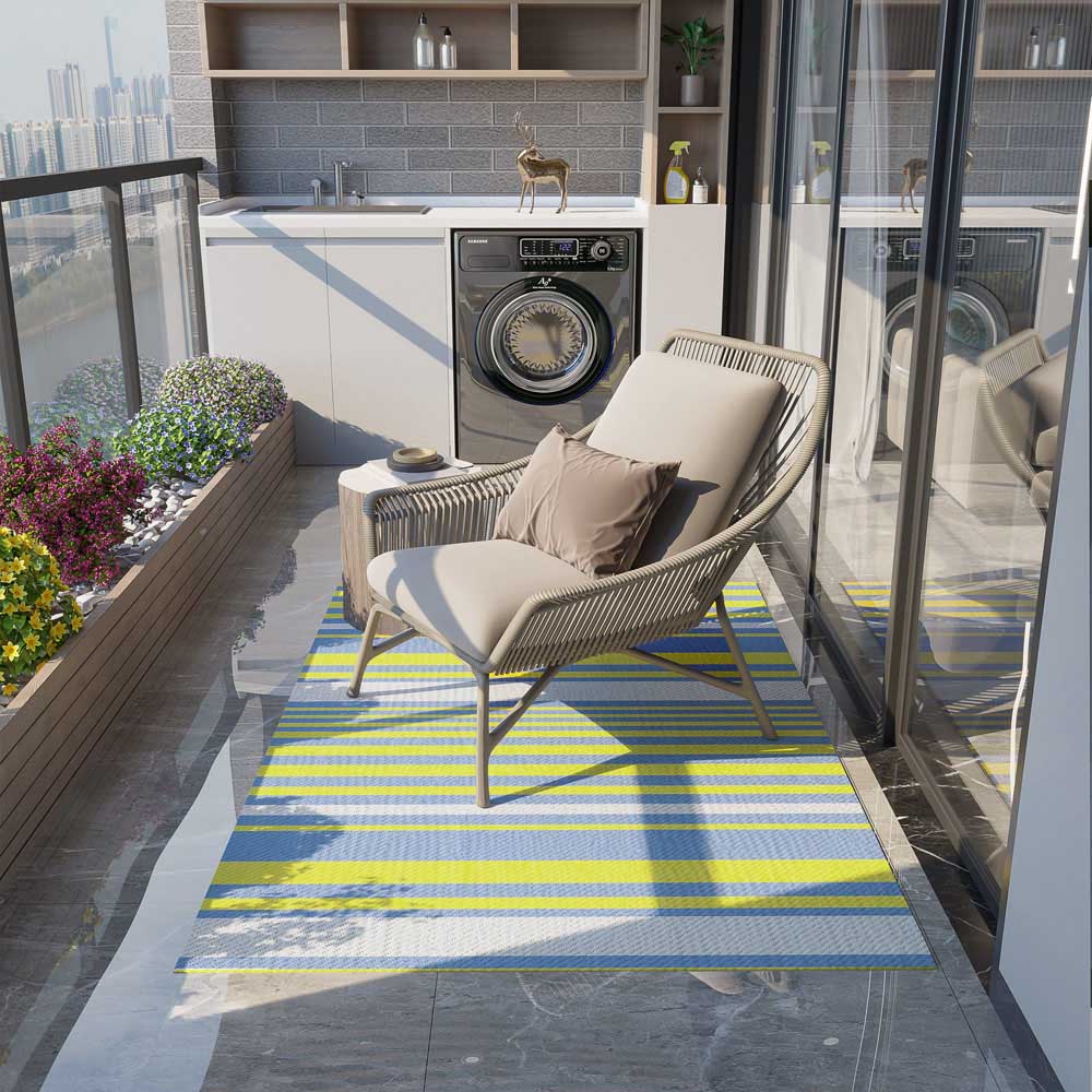 Outsunny Multicoloured Stripe Reversible Outdoor Rug 121 x 182cm Image 2