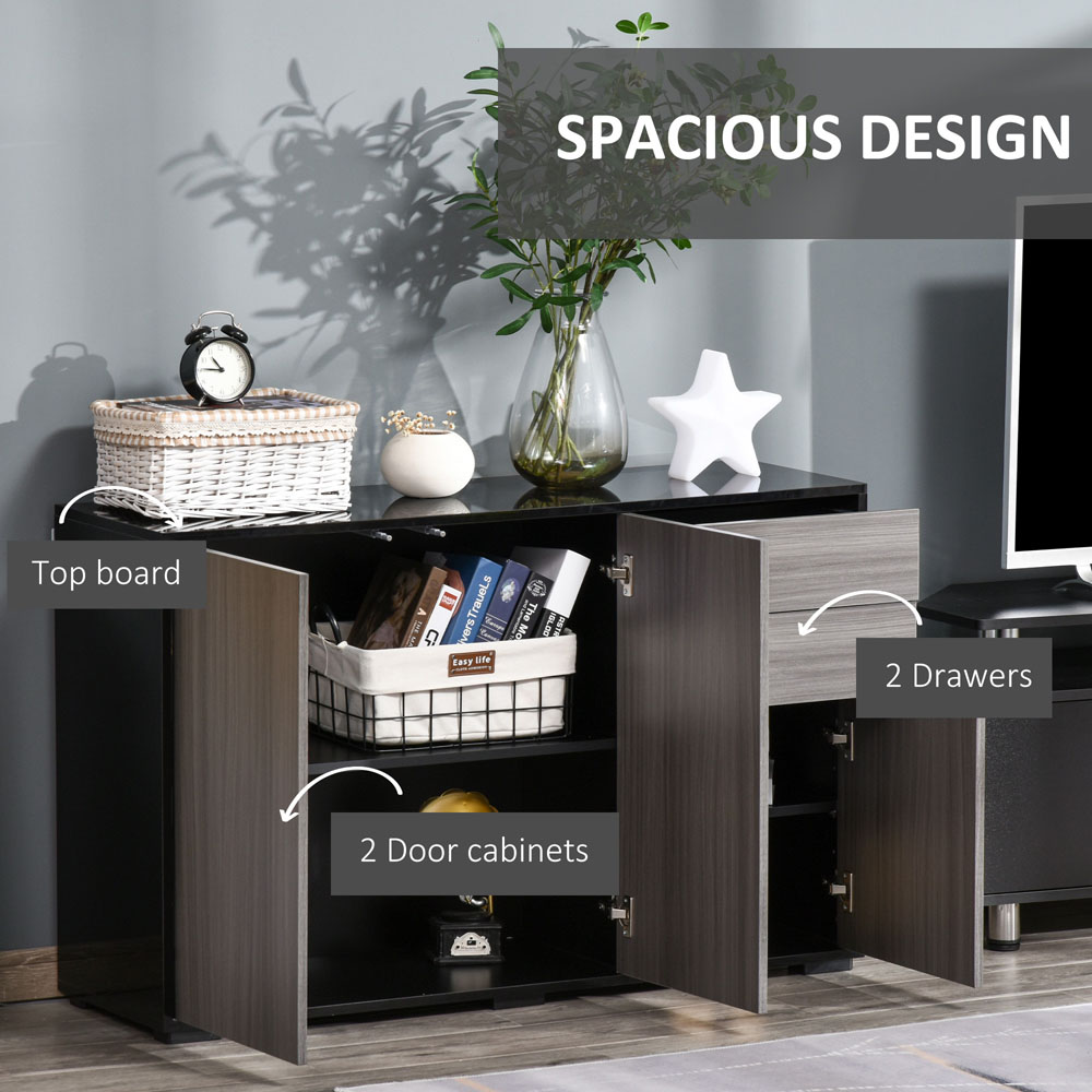 Portland 2 Door 2 Drawer Light Grey and Black High Gloss Sideboard Image 4