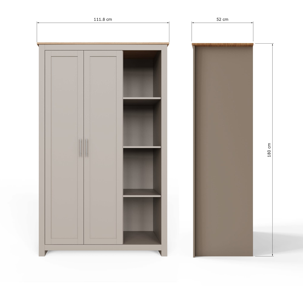 GFW Lancaster 2 Door 4 Shelf Grey Wardrobe Image 9