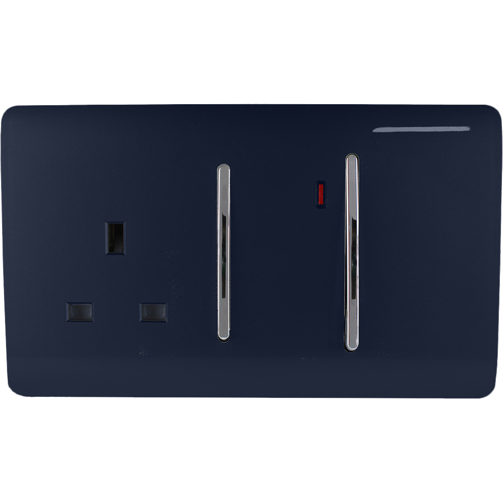 Trendi Switch 45amp and 13amp Navy Blue Cooker Switch and Plug Socket with Neon Image 1