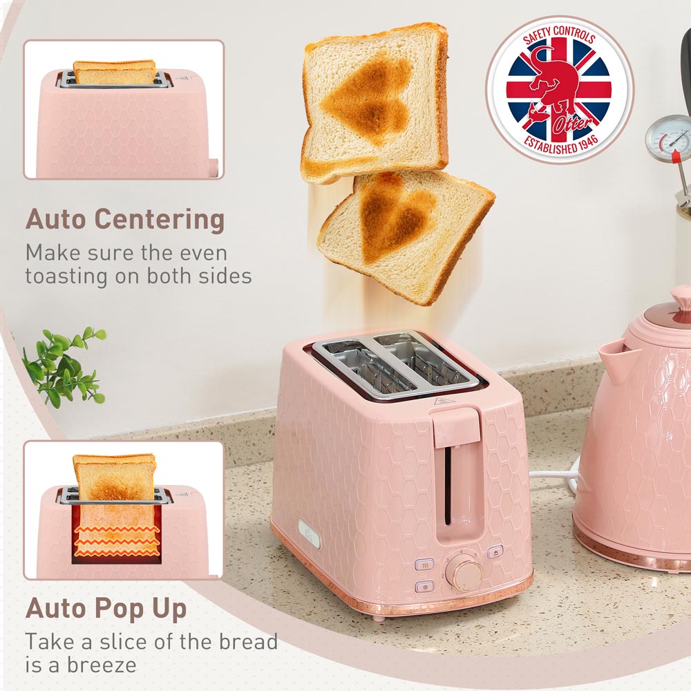 HOMCOM 800-181V70PK Light Pink 1.7L Kettle and 2 Slice Toaster Set Image 6