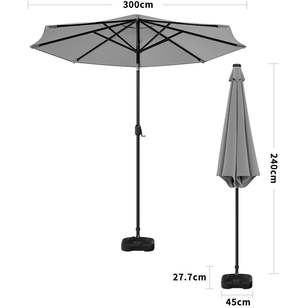 Living and Home Light Grey 24 LED Crank Lift Garden Parasol with Plastic Fillable Base 3m Image 7