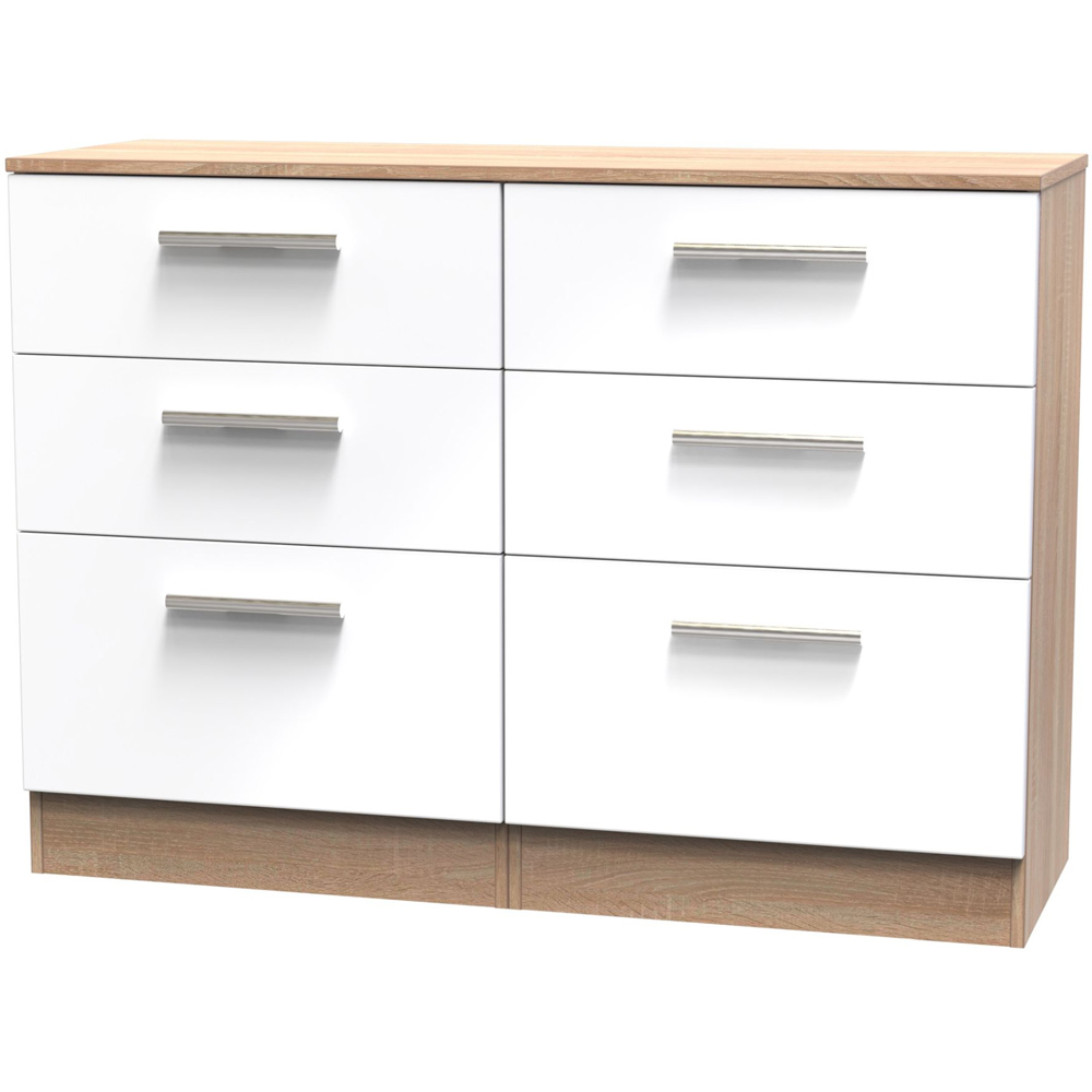 Crowndale Contrast 6 Drawer White Gloss and Bardolino Oak Midi Chest of Drawers Image 2