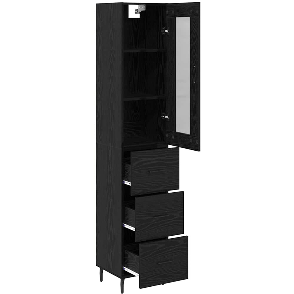 vidaXL Single Glass Door 3 Drawer Black Oak Sideboard Image 5