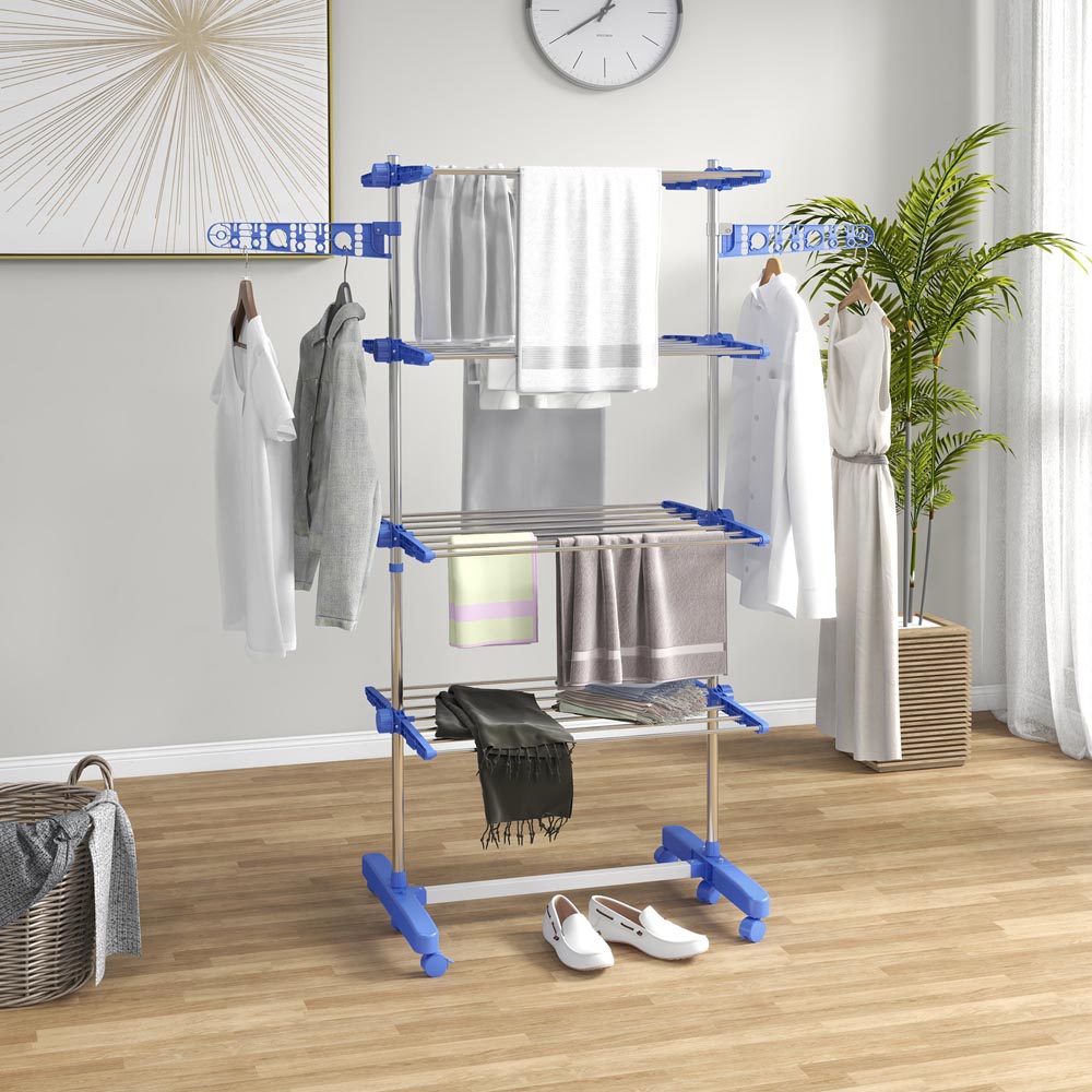 HOMCOM 4-Tier Blue Large Stainless Steel Clothes Drying Rack Image 2