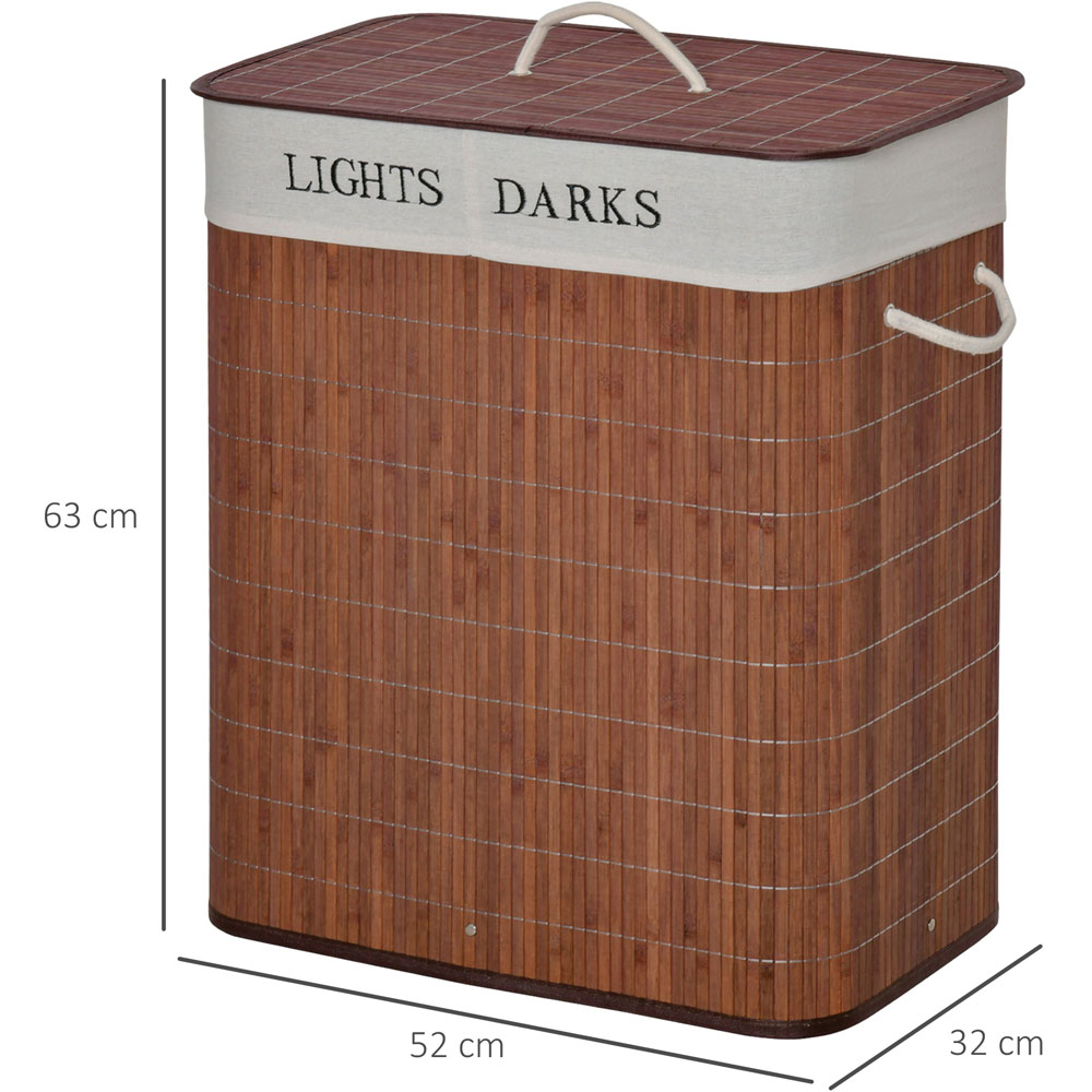HOMCOM 2 Section Brown Collapsible Laundry Hamper Image 9