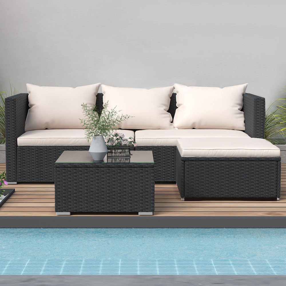 Rattrix 3 Seater Black Rattan Garden Furniture Set with Washable Cushions Image 2