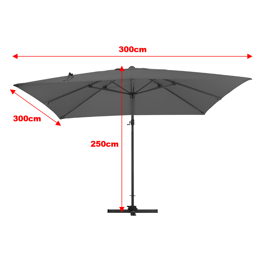 Living and Home Black Square Rotating Tilt Cantilever Parasol with Cross Base 3m Image 9