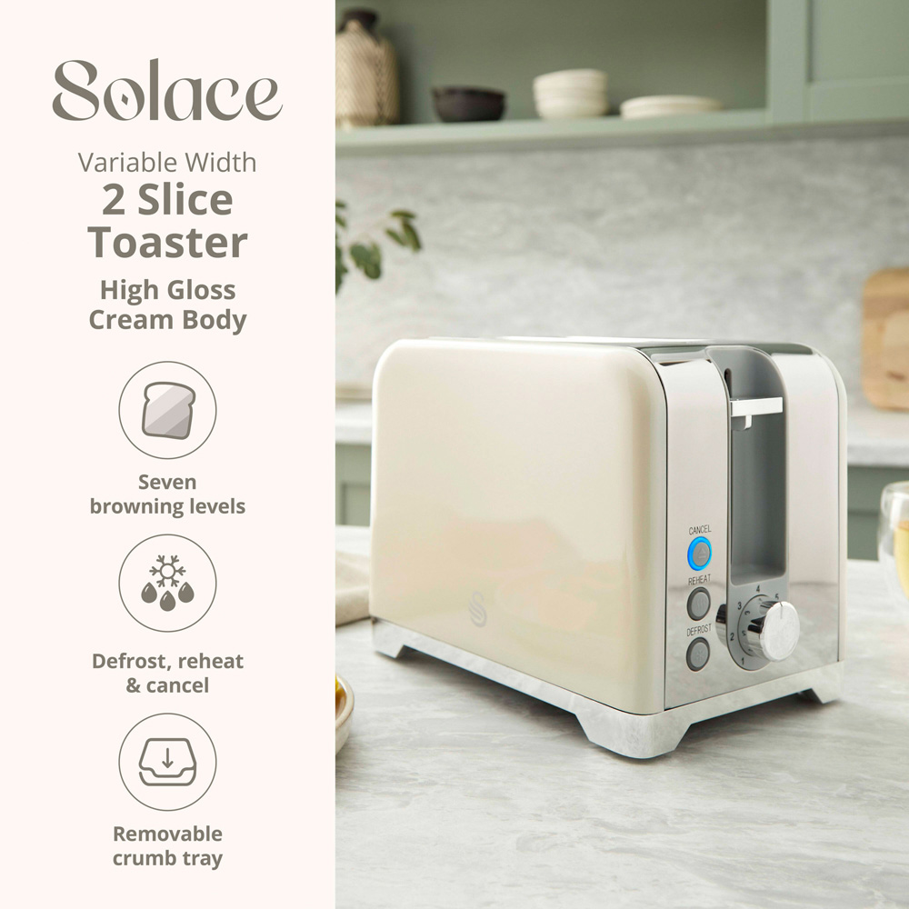 Swan Solace EEJB316 Cream 2 Slice Toaster and 1.7L Kettle Set Image 7