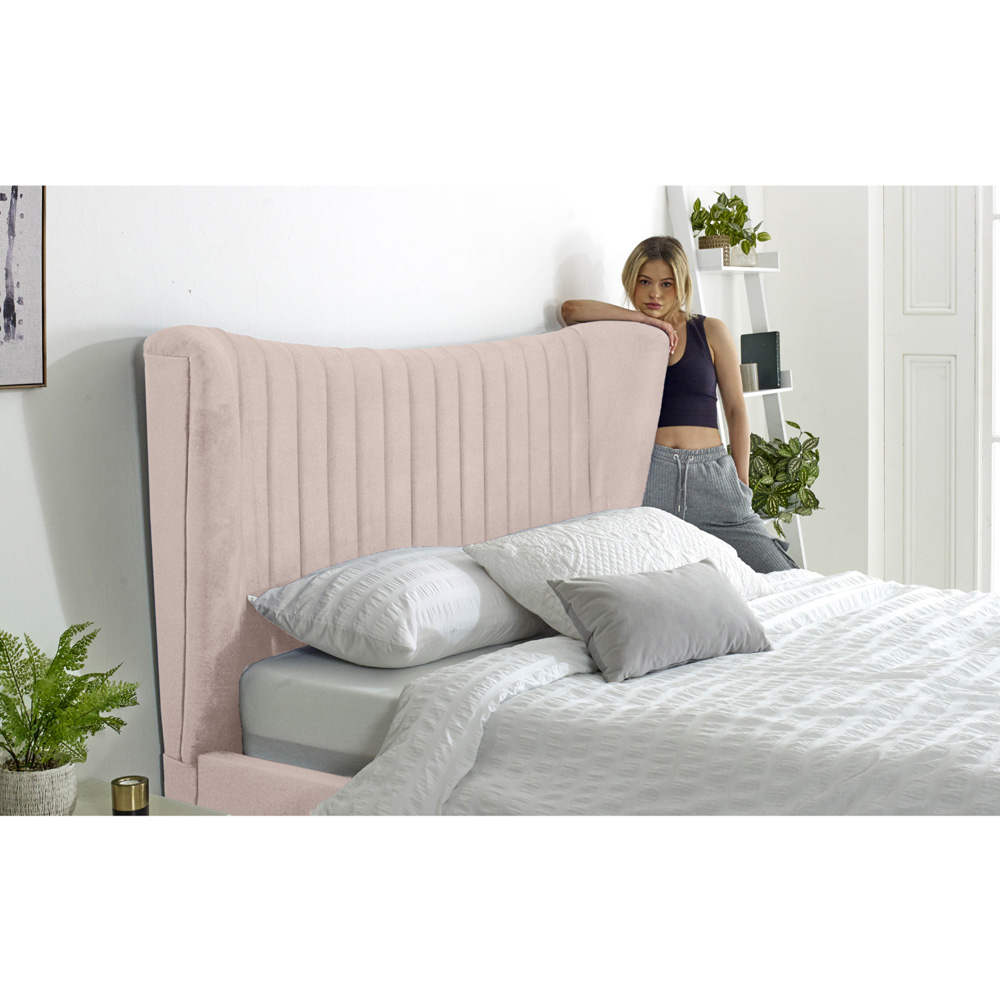 Eleganza Tatum Small Double Pink Plush Velvet Bed Frame with Headboard Image 4