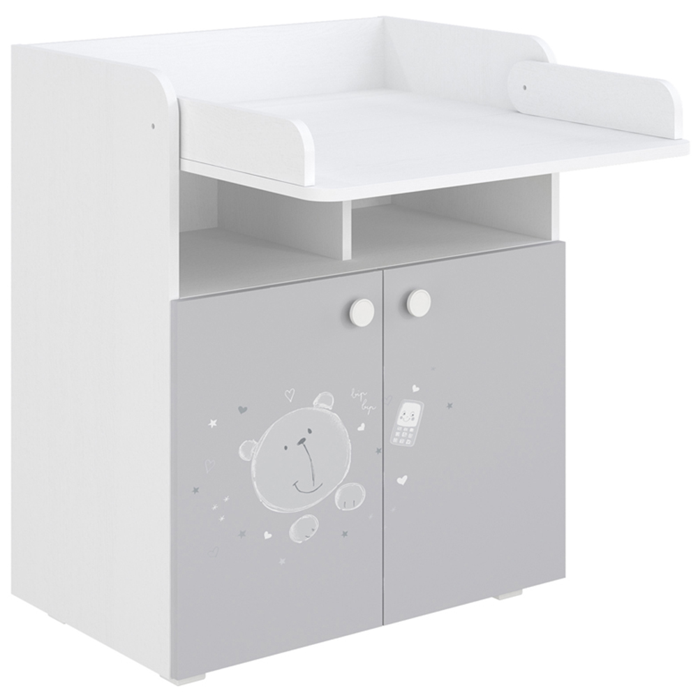 Kudl 700 Kids 2 Door 2 Shelf White and Grey Teddy Dresser with Changing Board Image 3