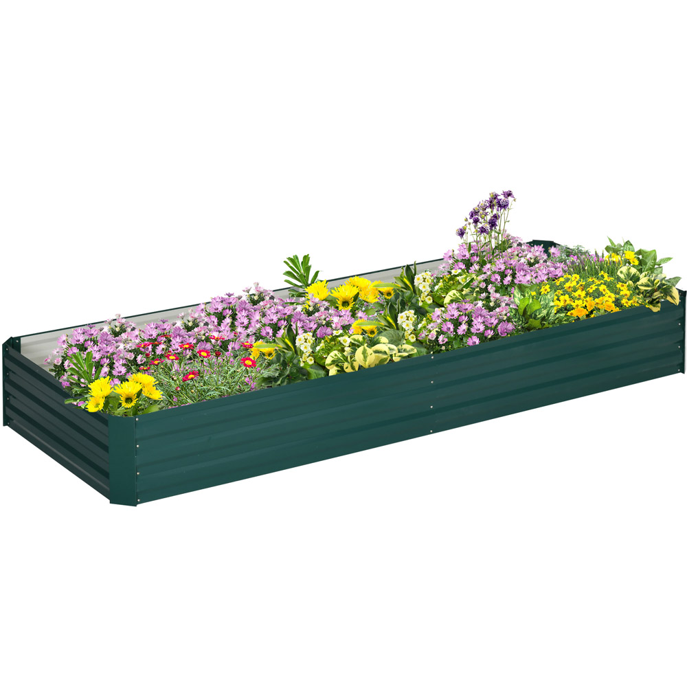 Outsunny Green Galvanised Raised Garden Bed Metal Planter Box with Open Bottom Image 1