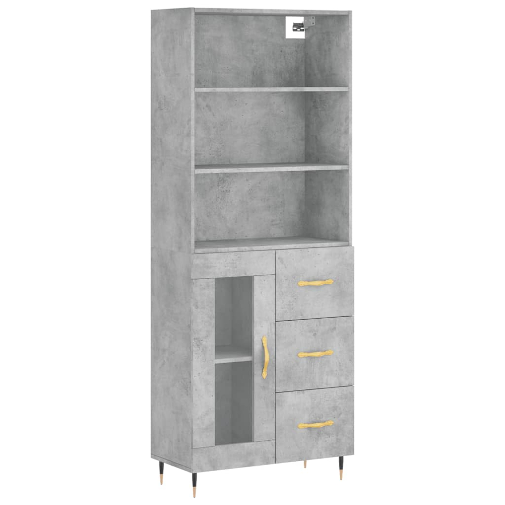 vidaXL Single Door 3 Drawer 3 Shelf Concrete Grey Highboard Image 2