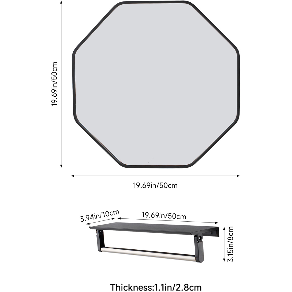 Living and Home Black Hexagonal Aluminium Framed HD Float Glass Bathroom Mirror 50 x 50cm Image 8