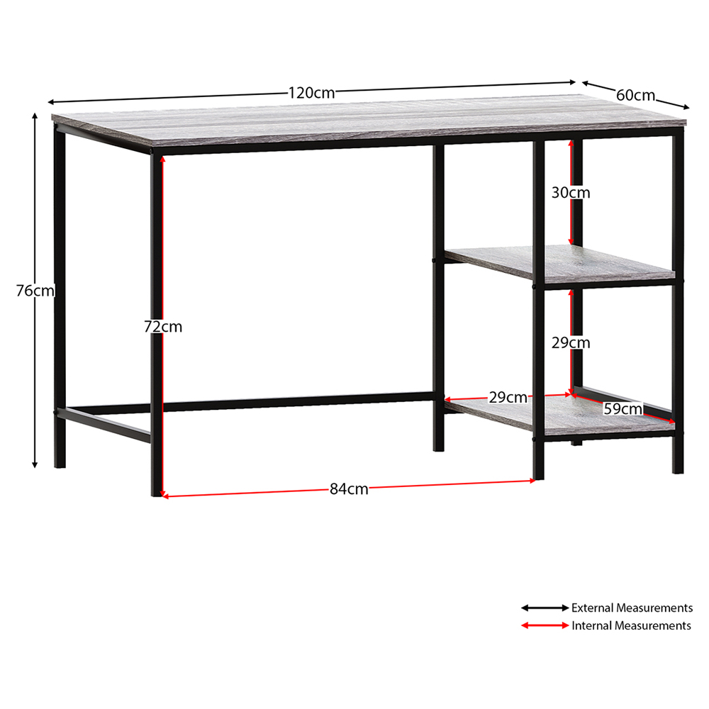 Vida Designs Brooklyn 2 Shelves Desk Grey Wood Image 9