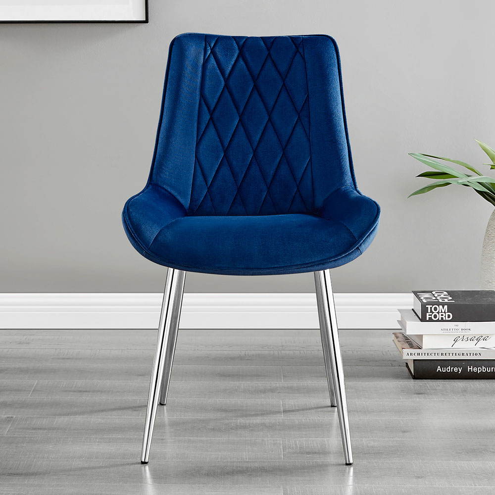 Furniturebox Elissa Cesano Marble Effect 2 Seater Round Dining Set White Navy and Chrome Image 4